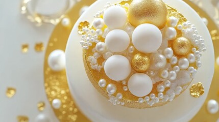 Elegant Gold and White Cake Decoration