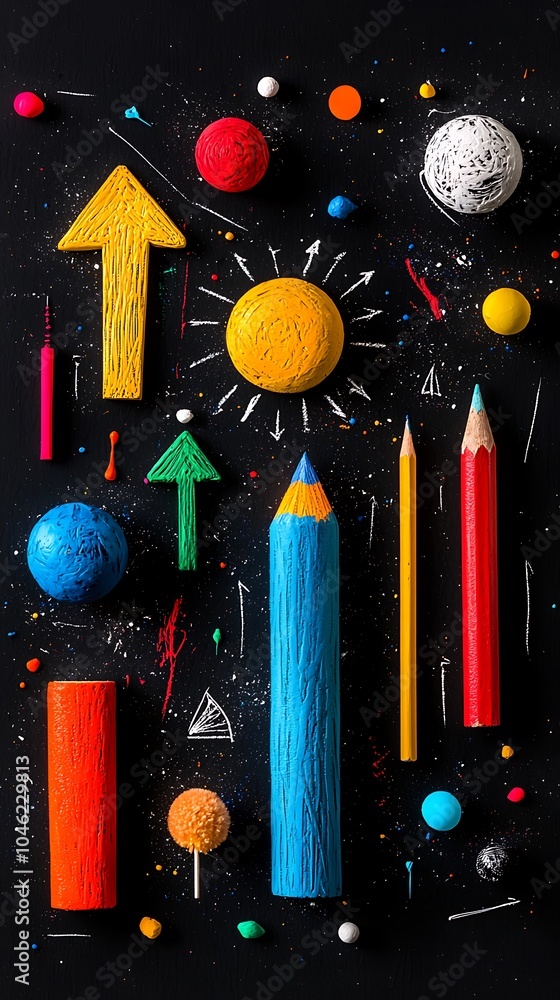Poster chalk spiral and arrow elements in a rough hand-sketched vector collection