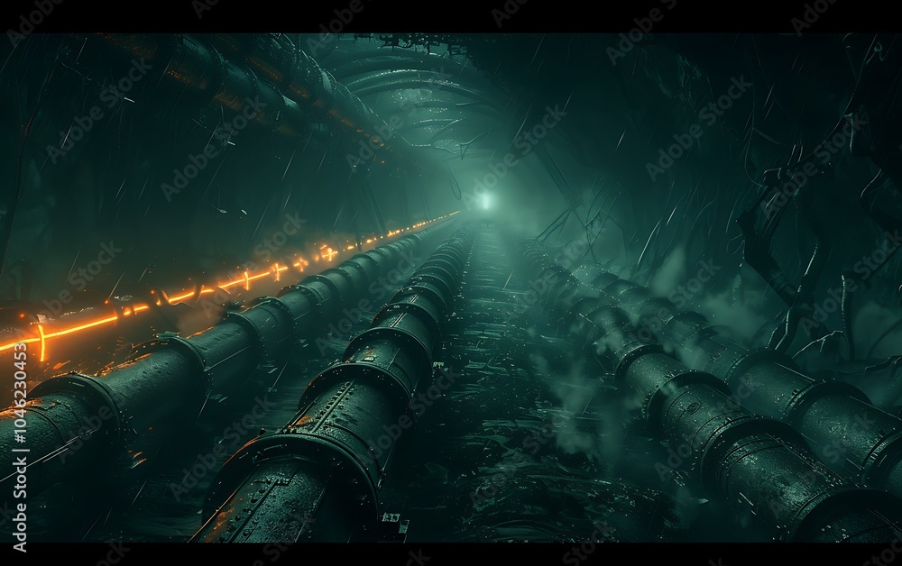 Aufkleber underground fuel system processing biofuel with glowing pipelines and robotic optimization