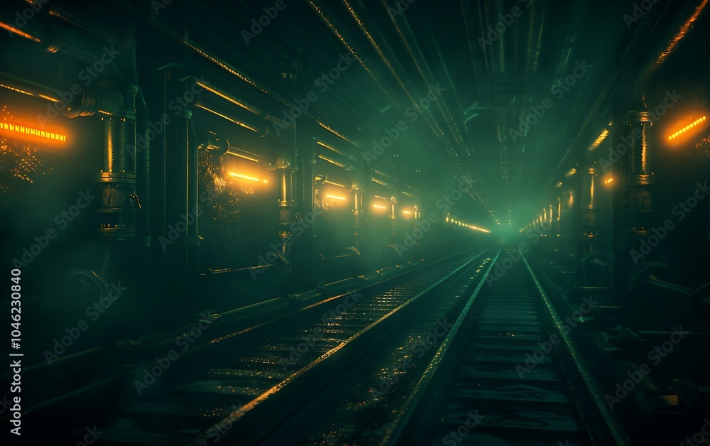 Aufkleber underground fuel system processing biofuel with glowing pipelines and robotic optimization