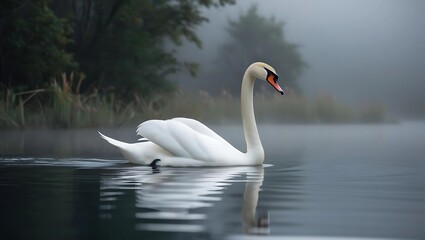 Obraz premium serene swan floats on calm waters
