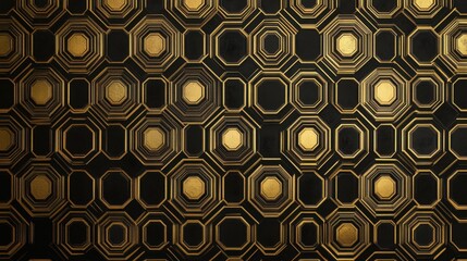 Black background with a luxurious golden geometric hexagon pattern, perfect for an elegant and modern wallpaper design.