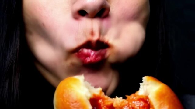 someone who is eating a hotdog