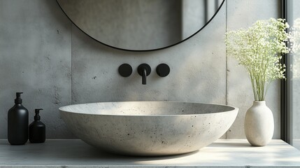 Modern minimalist bathroom sink with concrete countertop