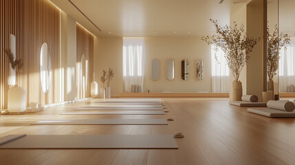Fototapeta premium A contemporary yoga studio with a sleek bamboo floor
