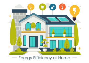 Energy Efficient at Home Vector Illustration of Smart House Technology System with Centralized Control in a Flat Style Cartoon Background