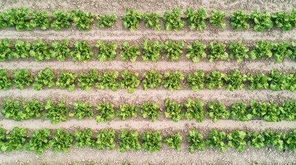 Lush Green Lettuce Rows from Above