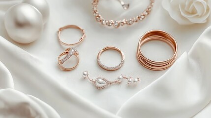 Elegant Rose Gold Jewelry Collection on Soft Fabric