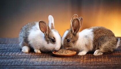 Obraz premium ウサギの赤ちゃんがえさを食べる