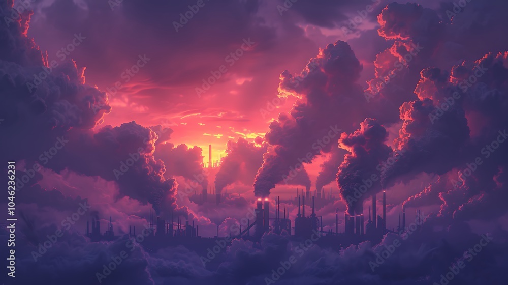 Aufkleber Futuristic Fossil Fuel Refinery with Massive Machines and AI-Driven Monitoring under Cloudy Skies