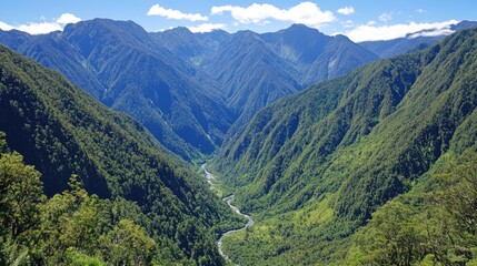 Lush Green Mountains and Valley Landscape