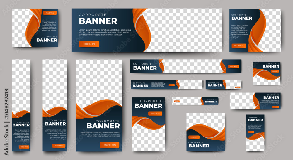Poster business banner set for web display ads template. vector