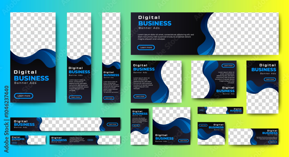 Aufkleber black web banner template vector design. ads banner set bundle with space for images. vector