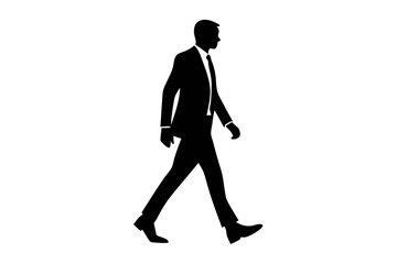 Black silhouette of a walking man with a briefcase on a white background