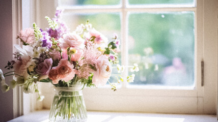 Beautiful flowers bouquet, botanical home decor and floral arrangement, English countryside style and florist design for floral shop, flower arranging workshop or class idea