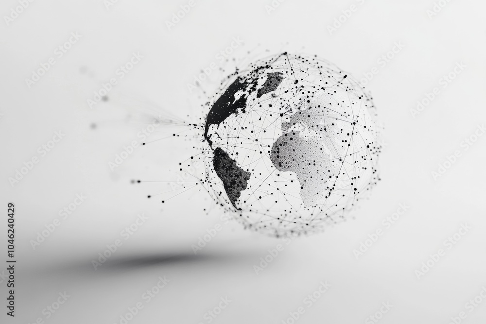 Poster abstract digital globe made of lines and dots on white background