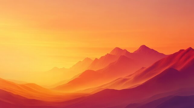 Serene sunset over range of red-orange mountains
