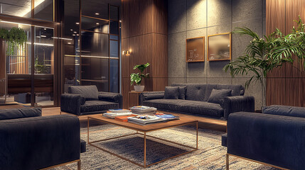 A cozy office reception area with plush seating sofa