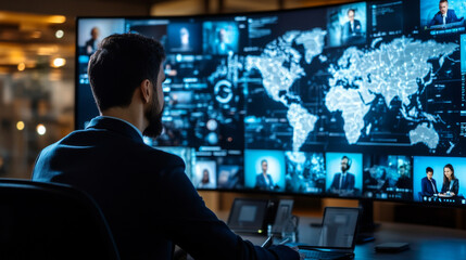 Obraz premium A global workforce in a virtual meeting, connecting from different countries, international collaboration