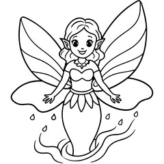 Naklejka premium Water fairy coloring page art illustration vector design 