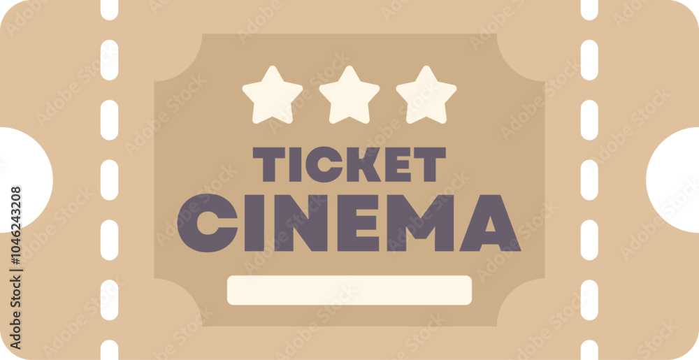 Poster simple flat color vector icon of a cinema ticket, perfect for use in any project needing a simple gr