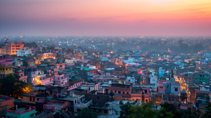 Naklejka premium Breathtaking, Panoramic Cityscape of Jhansi City: The Blend of Cultural Heritage and Modern Living