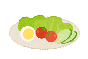水彩風の茹で卵付きのサラダのベクターイラスト

