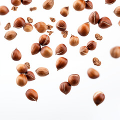 Fototapeta premium Falling Hazelnuts Isolated on White Background