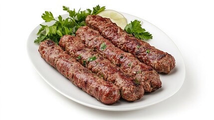 Beef Sheek Kebab in white plate isolated on white background 