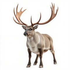 Reindeer with large antlers on white background