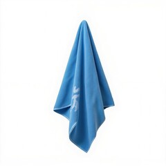 Fototapeta premium Blue towel hanging on white background.