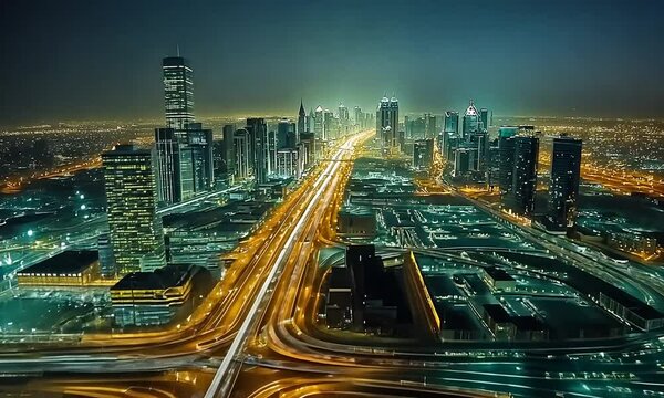 Night Drone View of King Abdullah Financial District, Riyadh