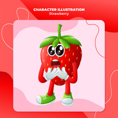 Cute strawberry character with a surprised face and open mouth