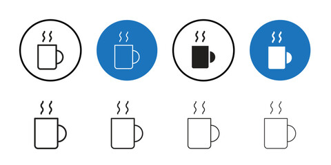 Coffee icon Black line art vector logo set