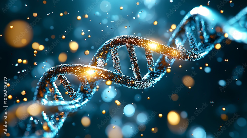Poster close-up of a strand of dna under a microscope with a focus on the double helix structure