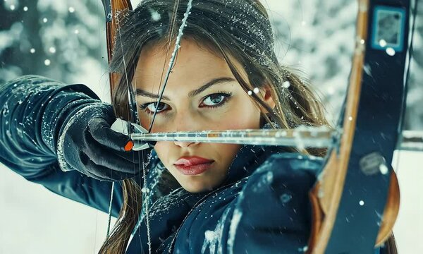 Female Archer Shooting with Compound Bow