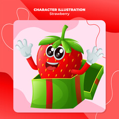 Cute strawberry character receiving gifts