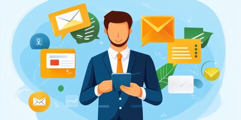 Customer support hotline Contact us people connection. Businessman using Smart Phone with the email, call phone, address, Chat message icons