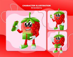 Cute strawberry characters receiving gifts