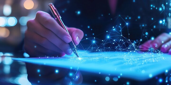 Online business contract Electronic signature, e-signing, digital document management, paperless office, signing business contract concept