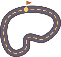 Winding road is leading to a finish line marked by a flag, symbolizing the concept of achieving a goal
