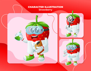 Cute strawberry characters as scientists