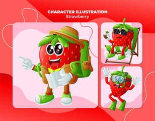 Cute strawberry characters on vacation