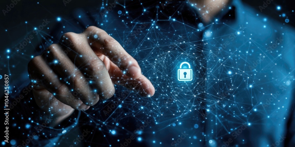 Fototapete cyber protection data security internet privacy, internet and technology concept on virtual screen. 