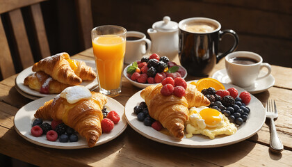 Breakfast with coffee and croissant