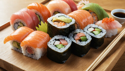 Sushi and chopsticks