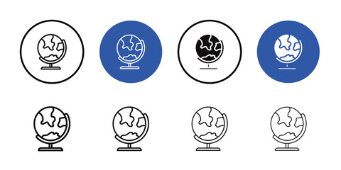 Globe icon Black line art vector logo set