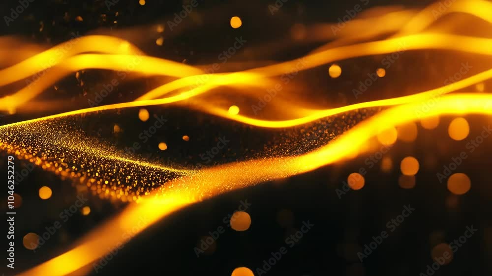 Poster golden waves of light dance in a dark expanse, creating a mesmerizing abstract pattern