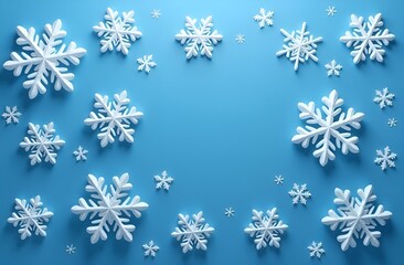 blue background with white snowflakes, snow