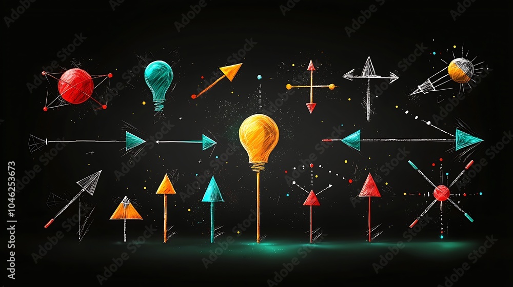 Poster Collection of chalk line arrows and sketch elements for a handcrafted design style